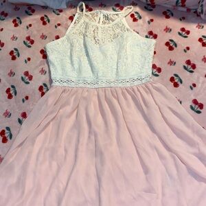 by & by Elegant White and Pink Lace Kids Dress